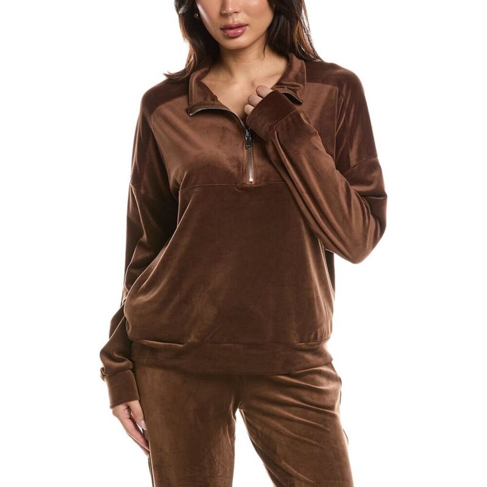 Knit Riot Womens  Velour 1/4-Zip Pullover, Brown